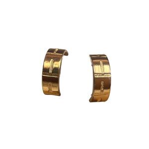 14k Gold Textured Pierced Huggie Hoop Earrings Women Vintage